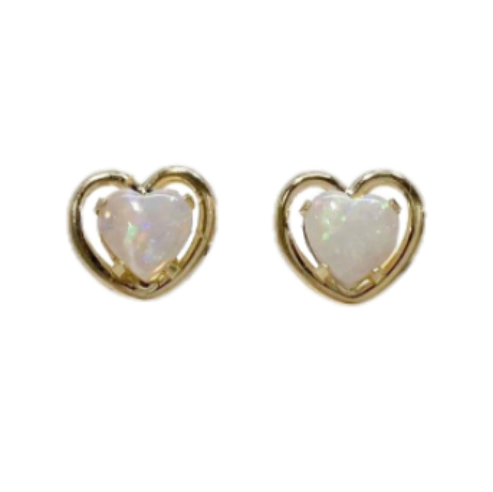14K Gold Opal Heart Earrings